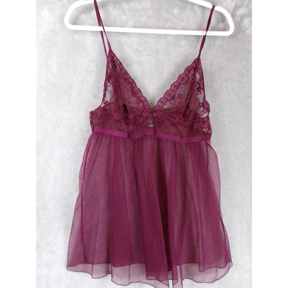 Victoria's Secret XL Burgundy Sheer Lace Babydoll Chemise Sleepwear